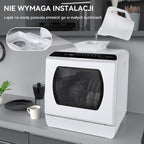 Mini zmywarka stołowa, do użytku z i bez podłączenia do wody, szerokość 43 cm, miejsce na 4 sztućce, do użytku na kempingu, 175 kWh/rok, biały