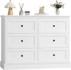 FOREHILL Komoda do sypialni biała szafka do przechowywania z 6 szufladami biała komoda szuflady do salonu przedpokoju 108 x 40 x 87 cm